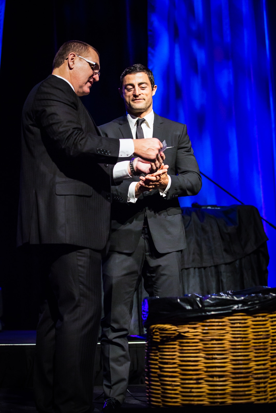 One of Australia's rugby league greats, Anthony Minichiello picking the winning ticket for the Lexus Canberra car raffle