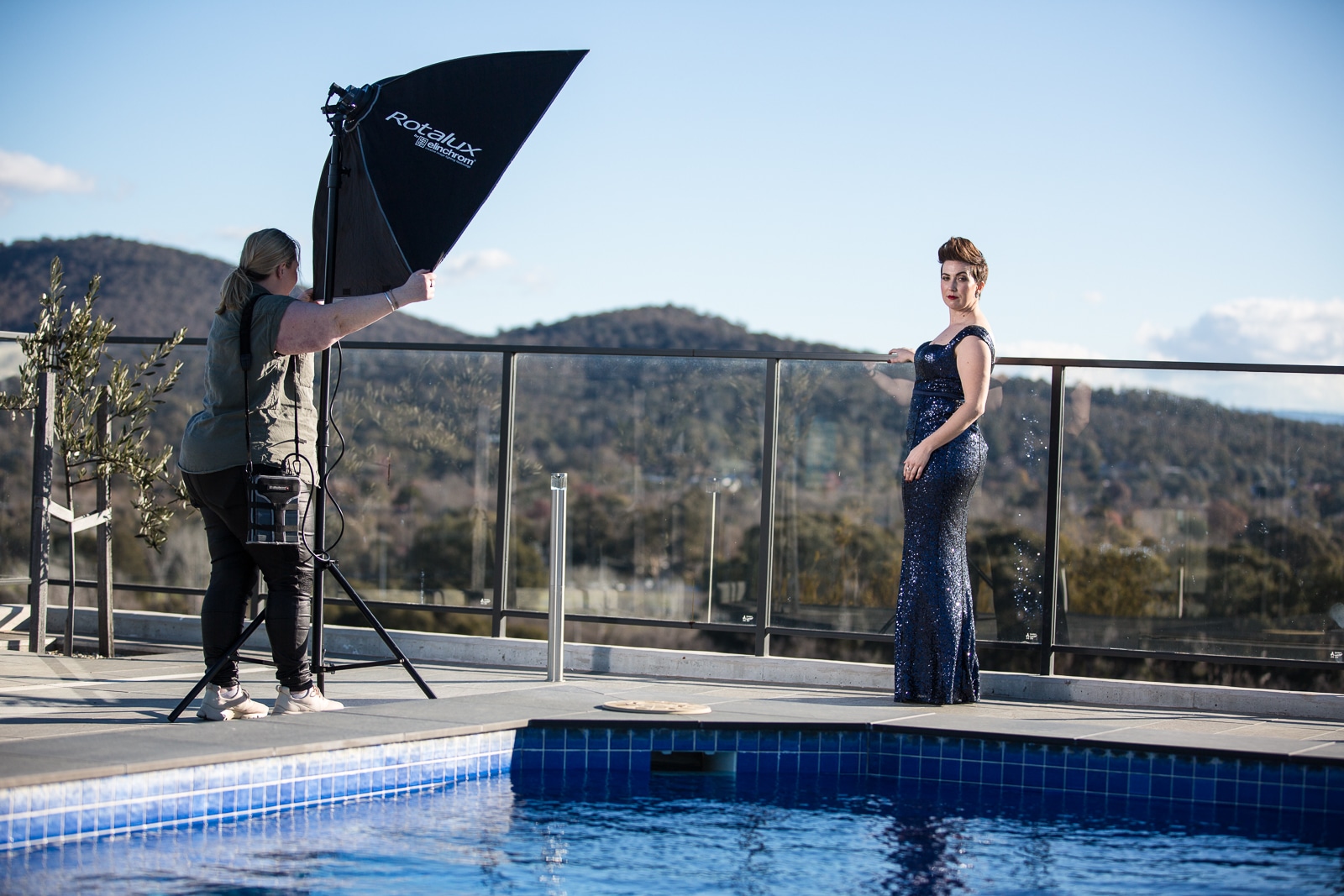 Behind-the-scenes of the pool shoot