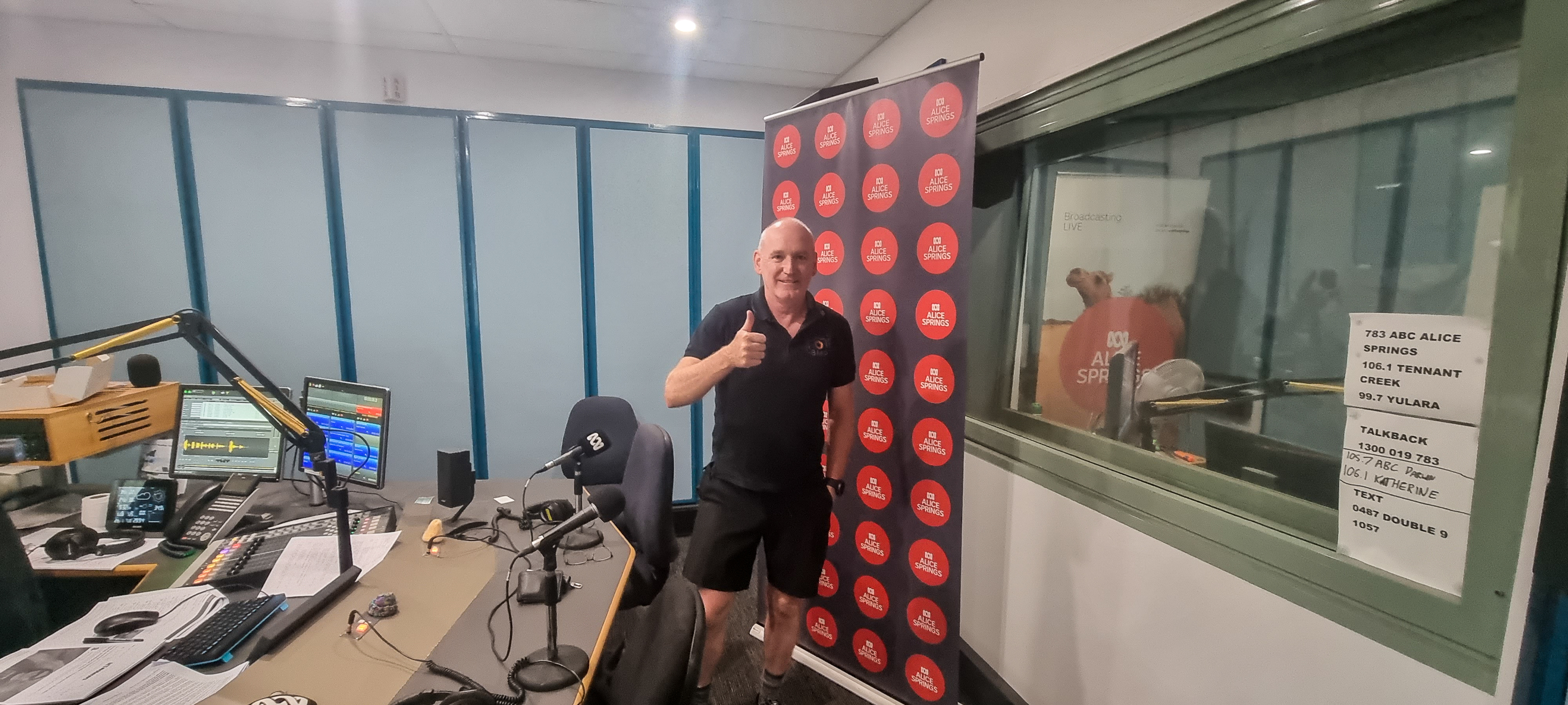 Brendan Maunder at the ABC radio station in Alice Springs giving an interview about free photographic workshops he is putting on for the local community