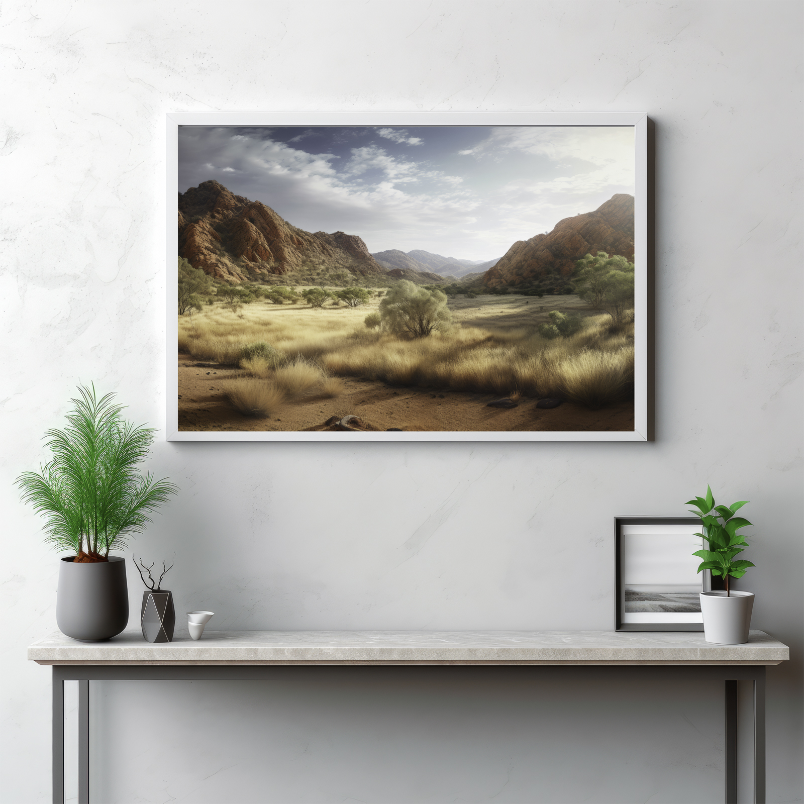 Discover the breathtaking landscapes of the MacDonnell Ranges with this panoramic image. This scene presents a harmonious blend of the textured terrain and the expansive wilderness, under the vast, open sky. It's more than just an outdoor spectacle—it's a testament to the raw, untouched beauty of nature and the splendid solitude of the Australian outback. Let this panoramic capture immerse you in the untamed allure of the wilderness, inspiring a deeper appreciation for the world around us.