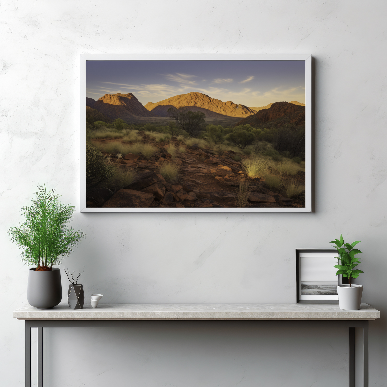 Embark on a visual journey into the heart of the MacDonnell Ranges with this evocative depiction. This image encapsulates the stark beauty of the desert landscape, presenting a rich canvas of textured ground that stretches out into the wilderness. From the intricate details of the earth underfoot to the wide expanse of the outdoors, this isn't just a scene—it's an intimate exploration of Australia's untamed natural grandeur, inviting you to discover the raw allure of the arid outback.