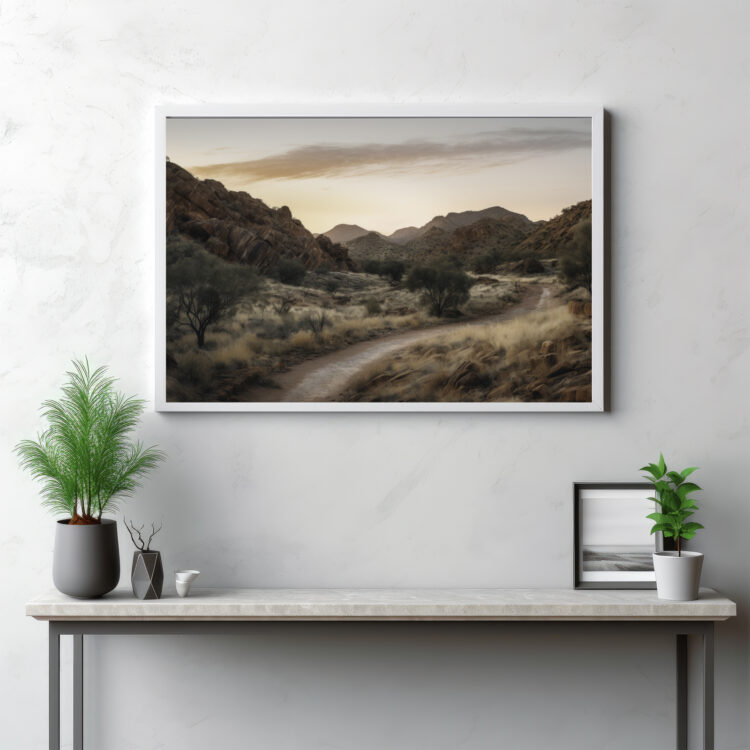 Embark on an unforgettable journey through the MacDonnell Ranges with this evocative image. The panorama frames a path as it carves its way through mountains and valleys, offering a unique perspective of the Australian wilderness. This is more than just an outdoor scene—it's a narrative of exploration and discovery, where every bend in the road unveils a new facet of nature's grandeur. Let this inspiring vista guide you into the heart of the wild, and journey through the awe-inspiring scenery of the MacDonnell Ranges.