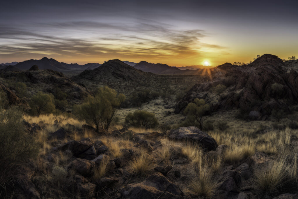 Begin your day with the breathtaking beauty of a sunrise unfolding in this panoramic depiction. This image captures the captivating interplay of light and shadow as the sun ascends over the wilderness, painting the sky with an array of vibrant hues. It's more than just an outdoor scene—it's a visual symphony that sings of nature's grandeur and the timeless beauty of a new day dawning. Let this spectacular view inspire you to appreciate the magic of everyday miracles as they unfold in the heart of the wild.