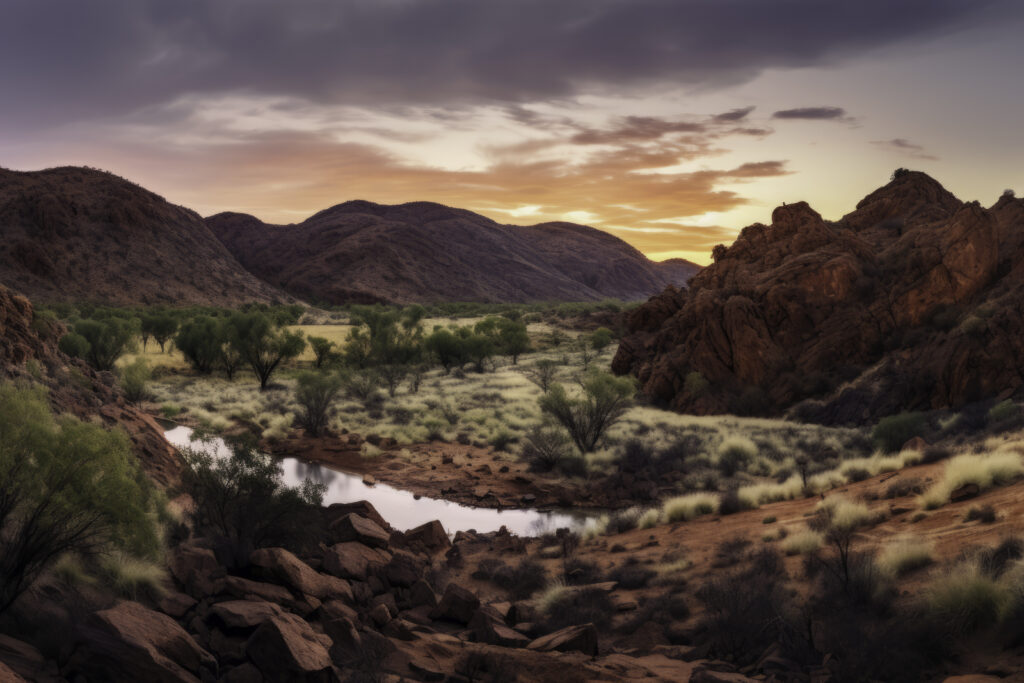 Immerse yourself in the awe-inspiring beauty of the MacDonnell Ranges with this panoramic snapshot. The image brings the rugged mountains, vast valleys, and untouched wilderness of this majestic landscape to life. It's an outdoor experience that combines the raw grandeur of nature with the tranquil beauty of the Australian outback. This isn't just a scenery—it's a journey into the heart of the wild, where the harmony of nature and wilderness paints a captivating portrait of the world's natural wonders.