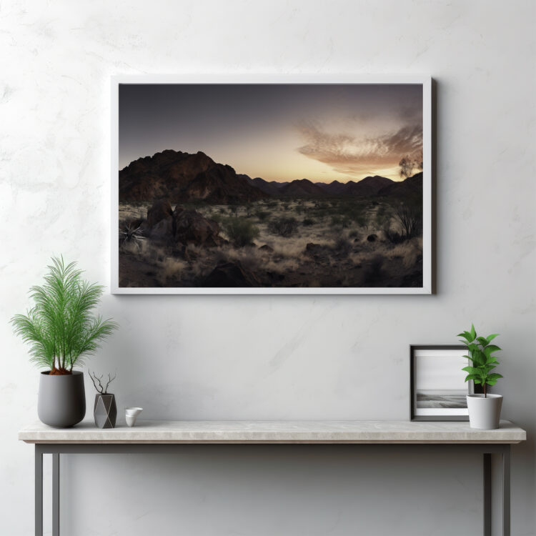 Dive into the untamed wilderness of the MacDonnell Ranges with this powerful depiction. This image captures the sweeping expanses of this rugged landscape, set under the infinite canvas of the sky. The scene is an unfiltered view of nature's raw beauty, from the detailed textures of the ground to the vast outdoor panorama. An undeniably striking scene, this image takes you on a journey through Australia's scenic heart, inviting you to witness the sublime interplay of nature and wilderness. It's not just a landscape—it's a snapshot of the world's wild beauty.