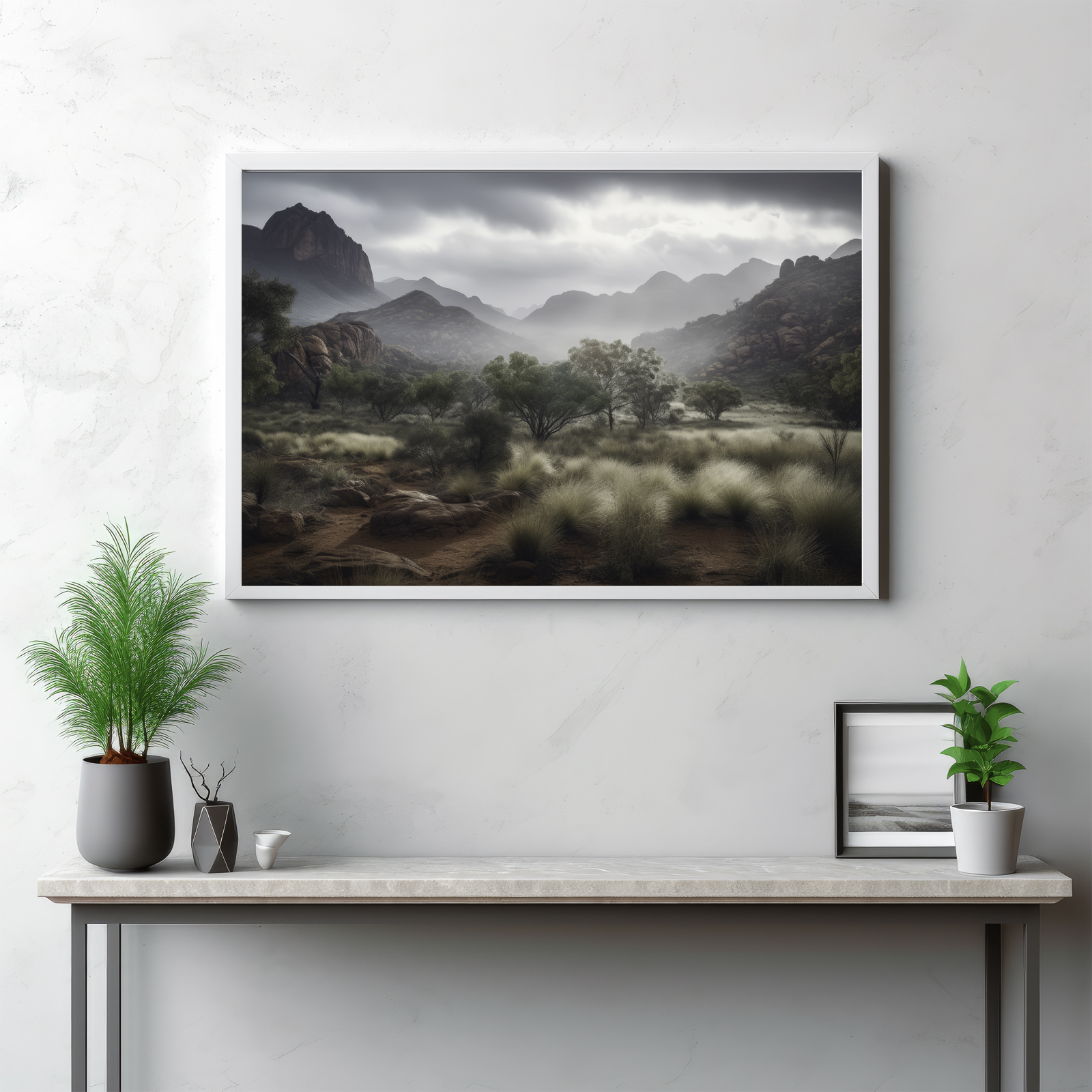 Step into the verdant heart of the MacDonnell Ranges with this captivating image. The panoramic vista unveils an array of lush vegetation under the dramatic backdrop of changing weather. From the flourishing plants to the expansive wilderness, this portrayal invites you into an immersive outdoor experience. It's more than a view—it's a testament to nature's resiliency and beauty, where every detail paints a vibrant stroke in the landscape's scenic symphony. It's an invitation to embrace the wild wonders of the Australian outback.