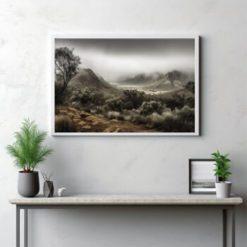 Experience the dramatic panorama of the MacDonnell Ranges with this captivating depiction. The image reveals the changing moods of the weather across the expanse of this untamed wilderness, offering an awe-inspiring look at the landscapes that lie under the Australian sky. The outdoors are transformed into a stage where nature's grandeur is on full display. This isn't merely a view—it's a moving narrative of nature's resilience and beauty, painting a stunning portrait of the Australian outback.