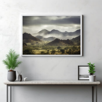 Experience the rugged beauty of the MacDonnell Ranges with this striking depiction. The scene showcases the panoramic splendor of jagged mountain peaks reaching for the sky, framed by a dramatic weather backdrop. This image captures the unspoiled wilderness in its raw state, drawing you into the heart of the outdoors. From the intricate mountain range to the expansive landscape, this image is a testament to nature's awe-inspiring grandeur and scenic splendor. It's more than a view—it's an adventure into the wild.