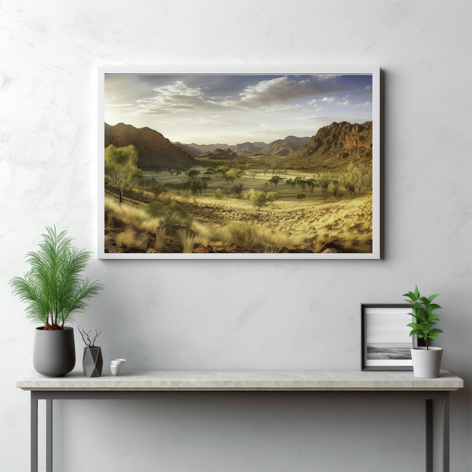 Embrace the untamed beauty of the MacDonnell Ranges with this captivating visual portrayal. The panoramic view unfurls the extensive wilderness, painting a landscape where the intricate details of the ground seamlessly blend with the outdoors' untouched grandeur. It is a testament to the raw allure of nature and the scenic wonders of the MacDonnell Ranges. This isn't merely a view—it's an exploration of the vast expanses where the spirit of the Australian wilderness comes alive.